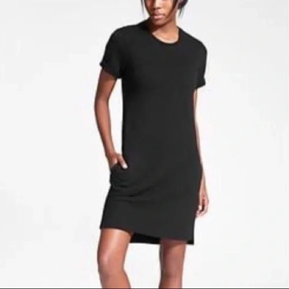 Athleta Womens Uptempo Short Sleeve Sweatshirt Dress Black Size M